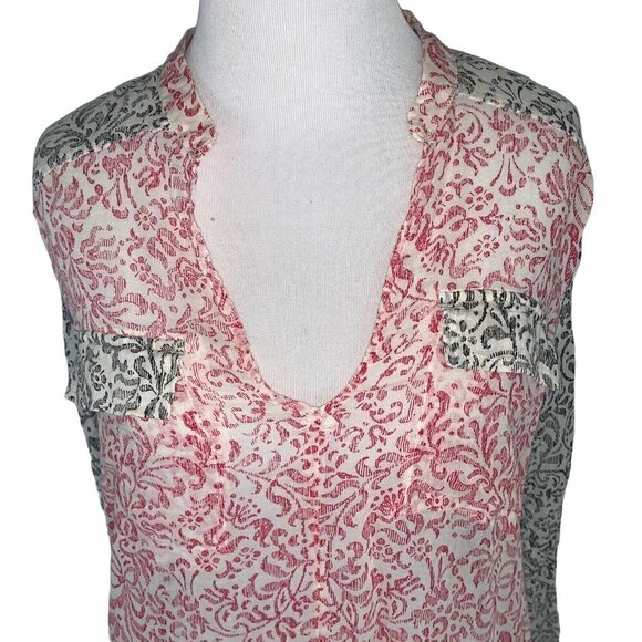 Obey Women's XS Pop-Over Blouse Top Oversized Long Sleeve Semi-Sheer - Picture 2 of 5